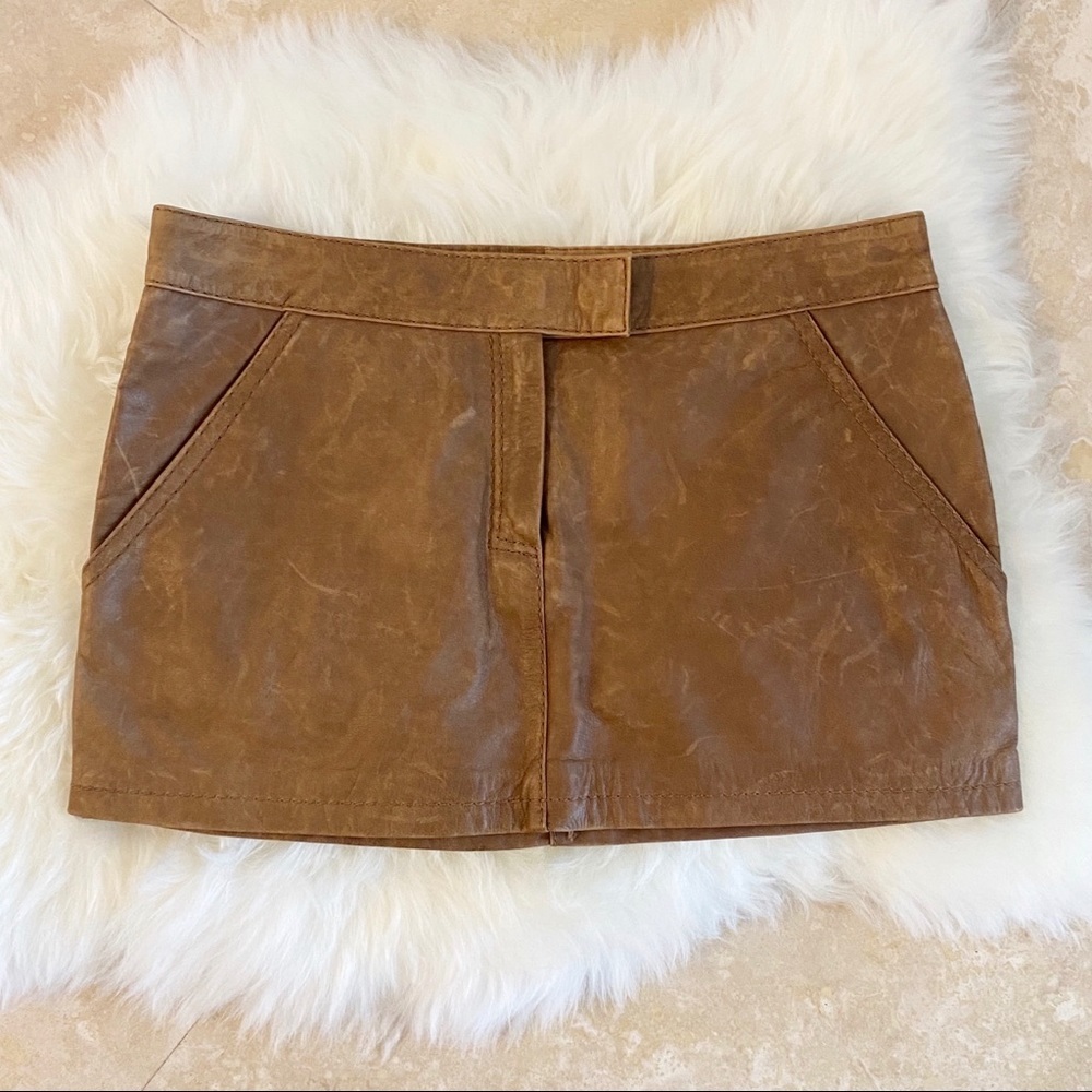 Zara Genuine Leather Distressed Mini Skirt…